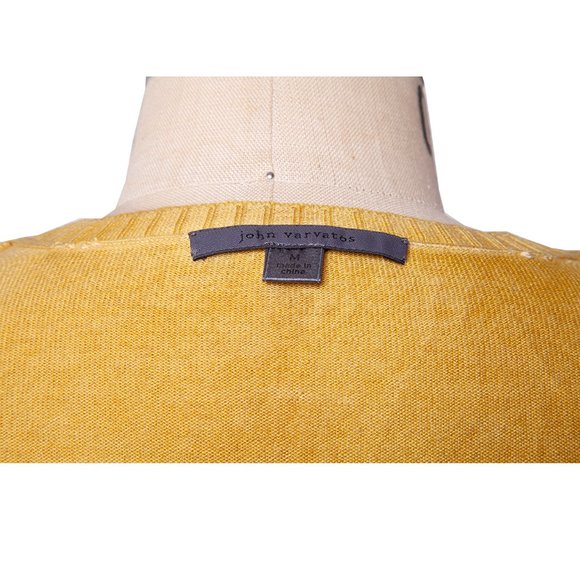 John Varvatos Men's Mustard Knit V-Neck Pullover Sweater Silk & Cashmere Size M - Picture 6 of 7